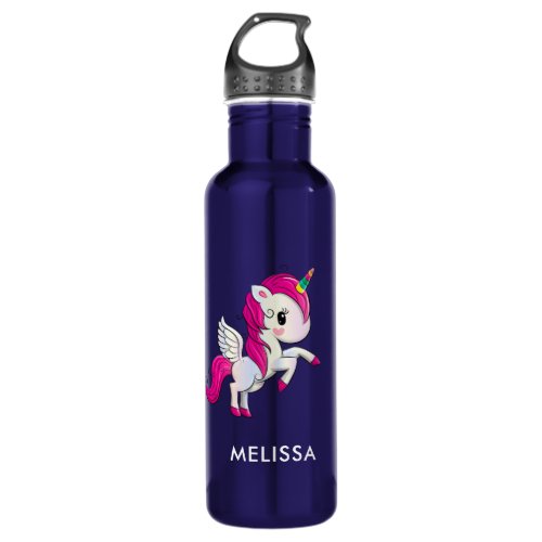 Cute Pink Unicorn with Wings Stainless Steel Water Bottle