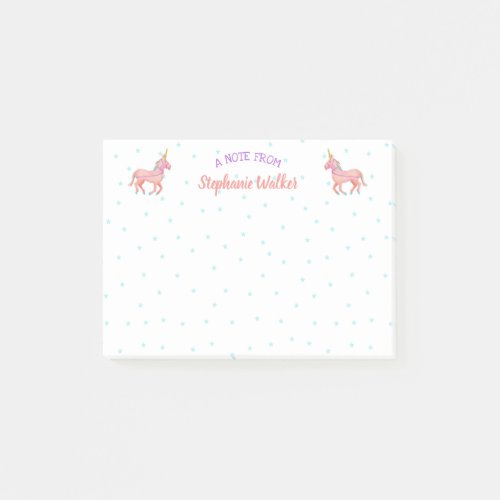 Cute Pink Unicorns and Stars  Personalized Post_it Notes