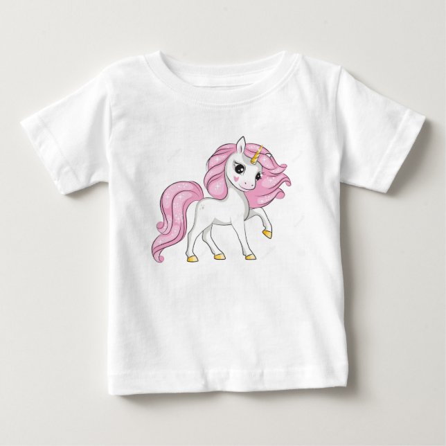 Cute Pink Unicorns Baby T-Shirt (Front)