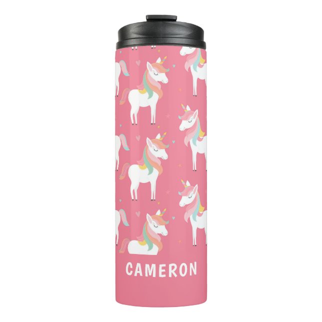 Cute Pink Unicorns Personalized Thermal Tumbler (Front)