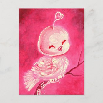 Cute Pink Valentine Bird Holiday Postcard by ArtsyKidsy at Zazzle