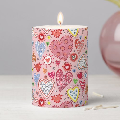 Cute pink Valentine Hearts Pattern Pillar Candle