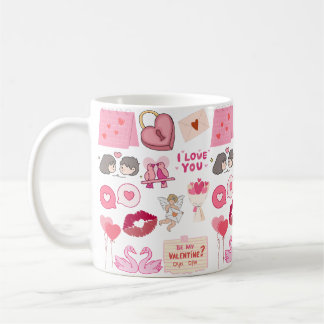 Cute Pink Valentine’s Day Love Doodles Collection Coffee Mug