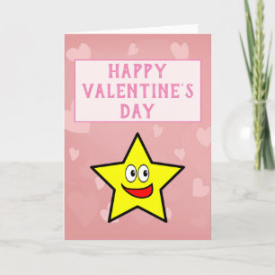 Cute Pink Valentine's Day Hearts Gold Star Holiday Card