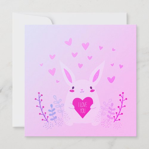 Cute Pink Valentines Day I Love You Bunny Holiday Card