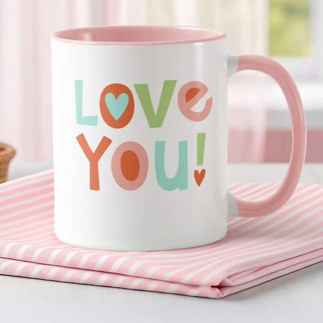 Cute Pink Valentines Day Love You Mug (A cute Valentine's Day "love you" mug. makes a great gift for a girl or a girlfriend.)