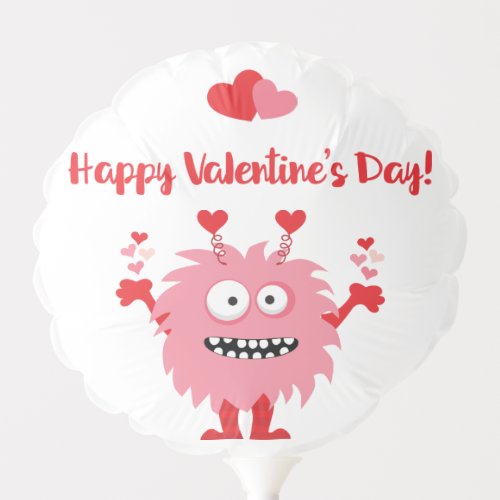 Cute Pink Valentines Day Monster and Hearts Balloon