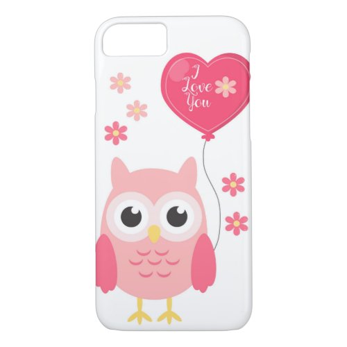 Cute Pink Valentines Owl I Love You iPhone 87 Case