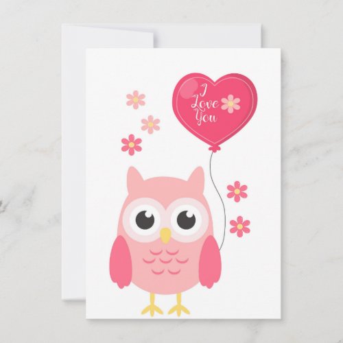 Cute Pink Valentines Owl I Love You Holiday Card