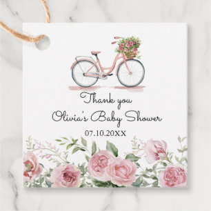 Cute Pink Vintage Bicycle Girl Baby Shower Favor Tags