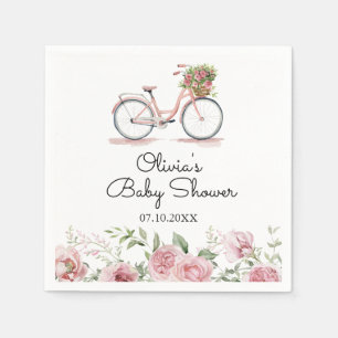 Cute Pink Vintage Bicycle Girl Baby Shower Napkins