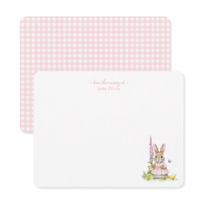 Cute pink Vintage bunny Baby girl Thank You card
