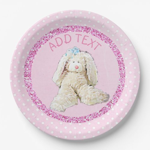 Cute pink Vintage Bunny Rabbit Party Paper Plates