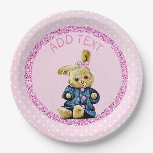 Cute pink Vintage Bunny Rabbit Party Paper Plates