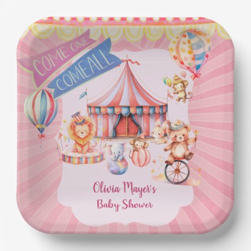 Cute Pink Vintage Carnival Circus Baby Shower  Paper Plates