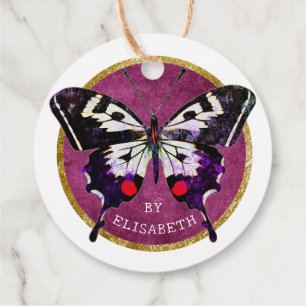  Cute Pink Vintage Grunge Butterfly Made With Love Favor Tags