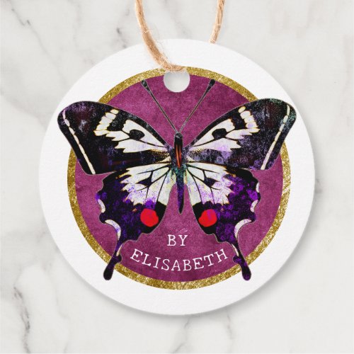  Cute Pink Vintage Grunge Butterfly Made With Love Favor Tags