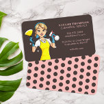 Cute Pink Vintage Housekeeping Cleaning Service Business Card<br><div class="desc">Presenting our Cute Pink Vintage Housekeeping Cleaning Service Business Card – the perfect blend of elegance and functionality for your cleaning services business. This business card is designed to make a lasting impression, featuring key attributes that reflect the professionalism and style of your company. Tailored specifically for cleaning services, this...</div>