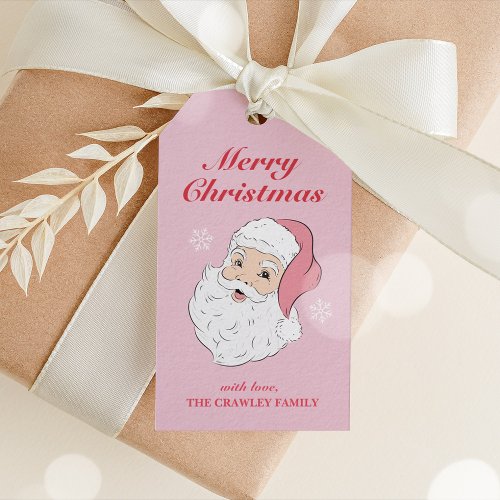 Cute Pink Vintage Santa Christmas Gift Tag