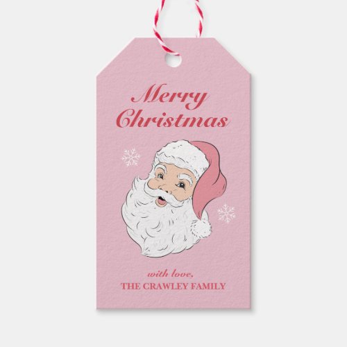 Cute Pink Vintage Santa Christmas Gift Tag