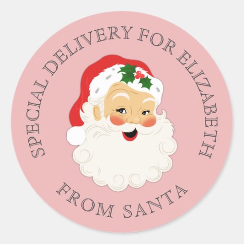 Cute Pink Vintage Santa Claus Christmas Classic Round Sticker