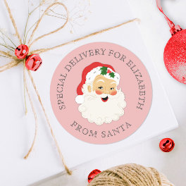 Cute Pink Vintage Santa Claus Christmas Classic Round Sticker
