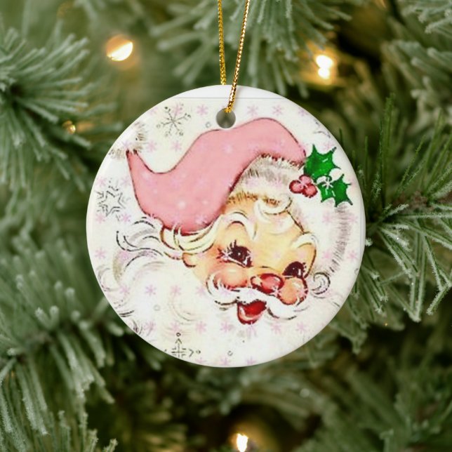 Cute Pink Vintage Santa Ornament (Tree)