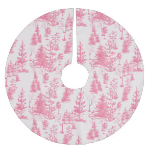 Cute Pink Vintage Watercolor Pine Tree Christmas Brushed Polyester Tree Skirt