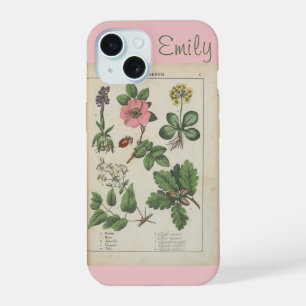 Cute Pink Vintage Wildflower Personalized iPhone 15 Case
