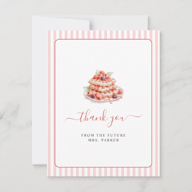 Cute Pink Waffle Brunch Bridal shower Flat  Thank You Card (Front)
