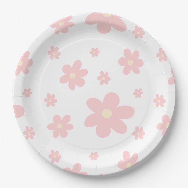 Cute Pink Warm Daisies  Paper Plates (Front)