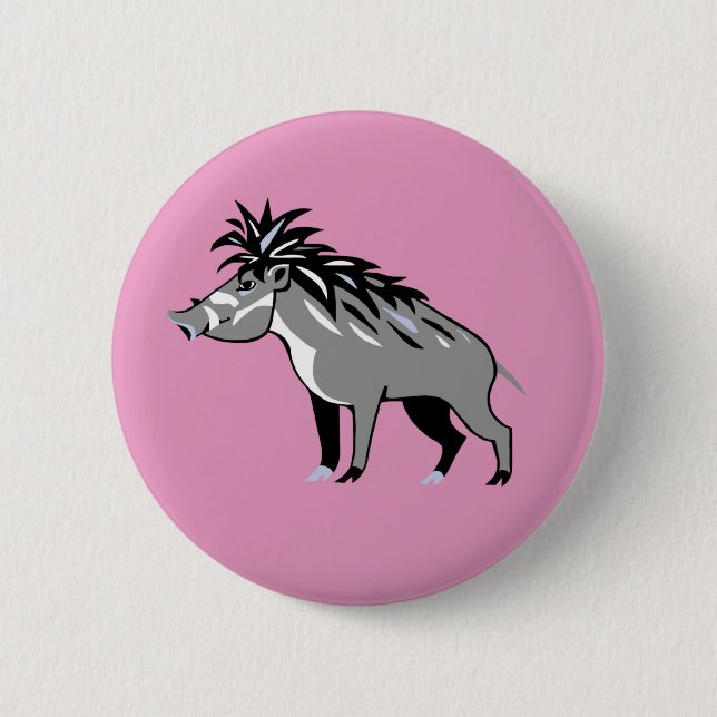 Cute pink Warty PIG -Endangered animal -Warthog Button (Front)