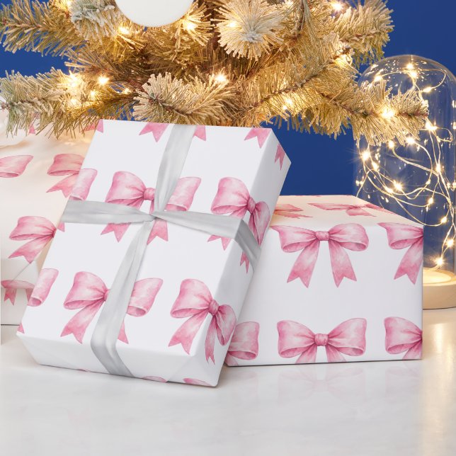 cute pink water colour bow gifting wrapping paper (Holidays)