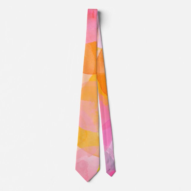 Cute Pink Watercolor Abstract Pattern Neck Tie (Front)