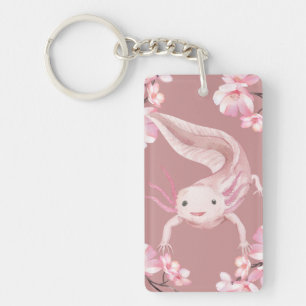Cute Pink Watercolor Axolotl Keychain Holder