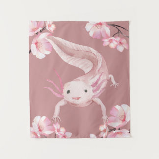 Cute Pink Watercolor Axolotl Tapestry Home Decor