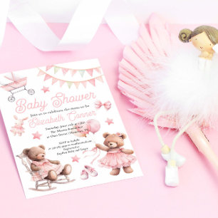 Cute Pink Watercolor Baby Girl Shower Invitation