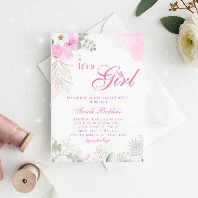 Cute Pink Watercolor Baby Girl Shower Invitation (Creator Uploaded)