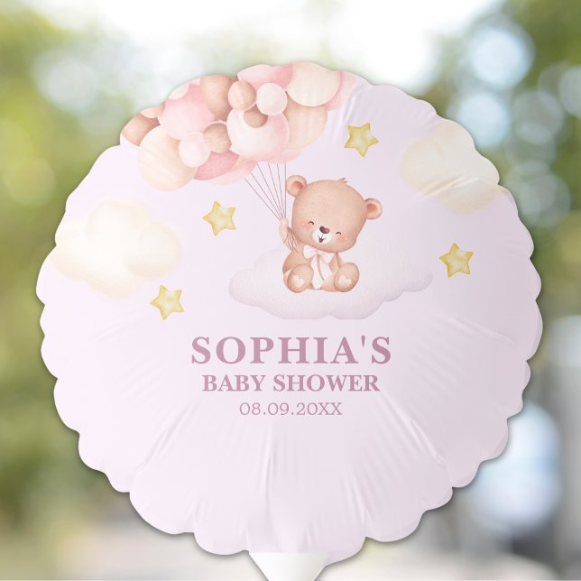 Cute Pink Watercolor Bear Baby Shower Girl Balloon (Creator Uploaded)