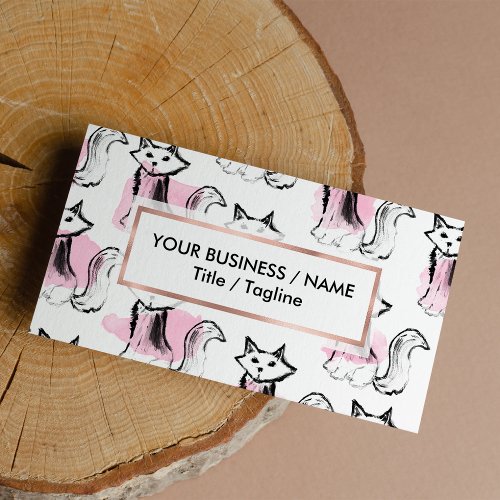 Cute pink watercolor black brushstrokes cats trend business card