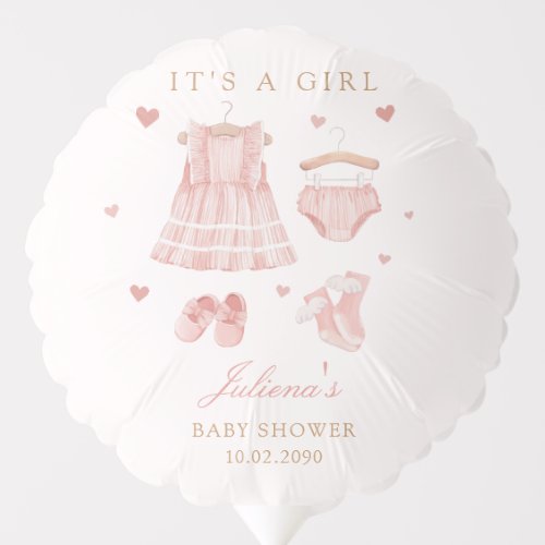 Cute Pink Watercolor Boho Clothes Girl Baby Shower Balloon