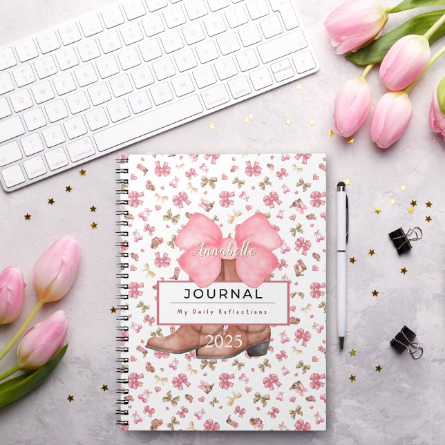 Cute Pink Watercolor Bows Cowgirl Boots Journal  (Creator Uploaded)