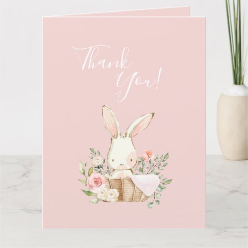 Cute Pink Watercolor Bunny Baby Shower Thank You C