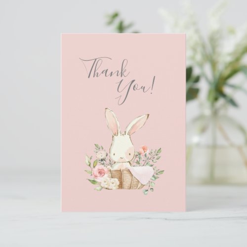 Cute Pink watercolor Bunny Baby Shower Thank You C