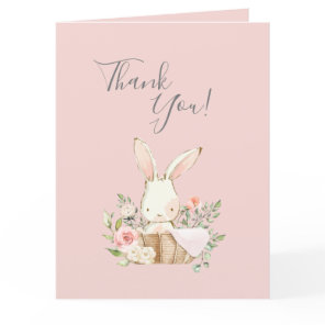 Cute Pink Watercolor Bunny Baby Shower Thank You Card