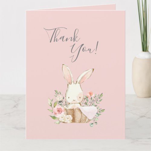 Cute Pink Watercolor Bunny Baby Shower  Thank You Card