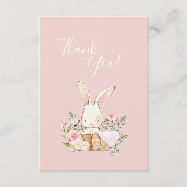 Cute Pink watercolor Bunny Baby Shower Thank You Card (Front)