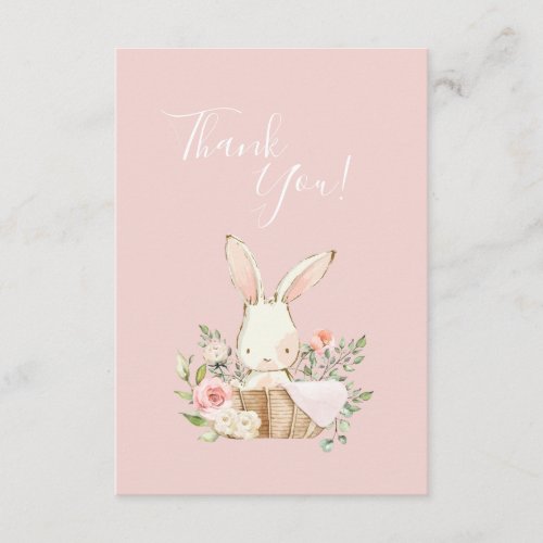 Cute Pink watercolor Bunny Baby Shower Thank You Card