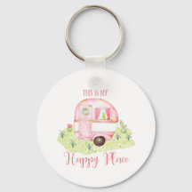 Cute Pink Watercolor Camper Caravan Scene