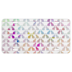 Cute pink watercolor cat silhouette pattern license plate